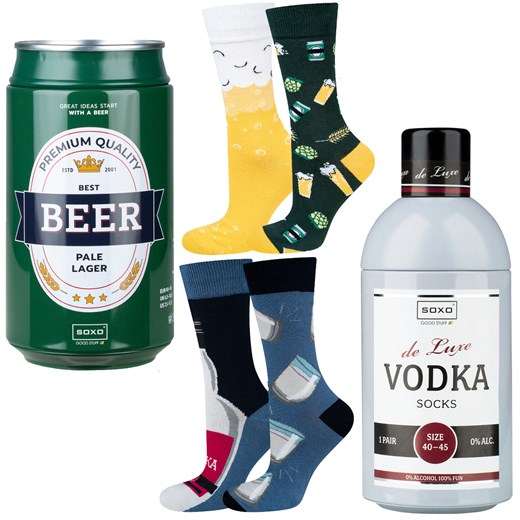 Zestaw 2x Skarpetki męskie kolorowe SOXO GOOD STUFF Vodka w butelce i piwo w puszce śmieszne bawełniane ze sklepu Sklep SOXO w kategorii Skarpetki męskie - zdjęcie 159230188