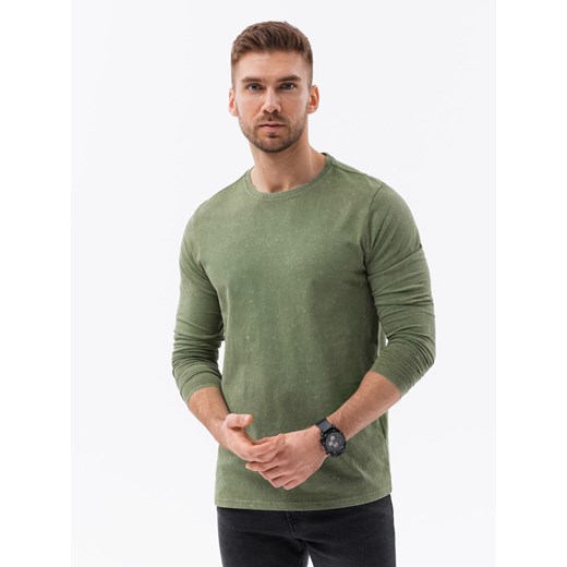 Longsleeve męski bez nadruku - oliwkowy V2 L131 ze sklepu ombre w kategorii T-shirty męskie - zdjęcie 159245849