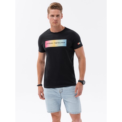 T-shirt męski bawełniany z nadrukiem - czarny V1 S1750 ze sklepu ombre w kategorii T-shirty męskie - zdjęcie 159245898