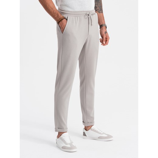 Spodnie męskie dzianinowe z gumką w pasie - jasnoszare V4 OM-PACP-0121 ze sklepu ombre w kategorii Spodnie męskie - zdjęcie 159245968