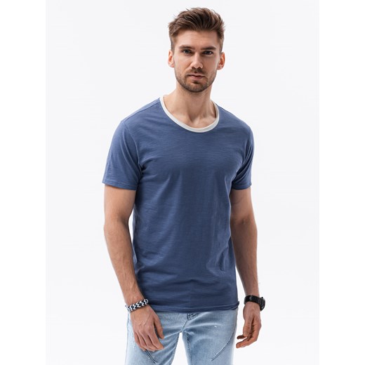 T-shirt męski bawełniany - niebieski V3 S1385 S ombre