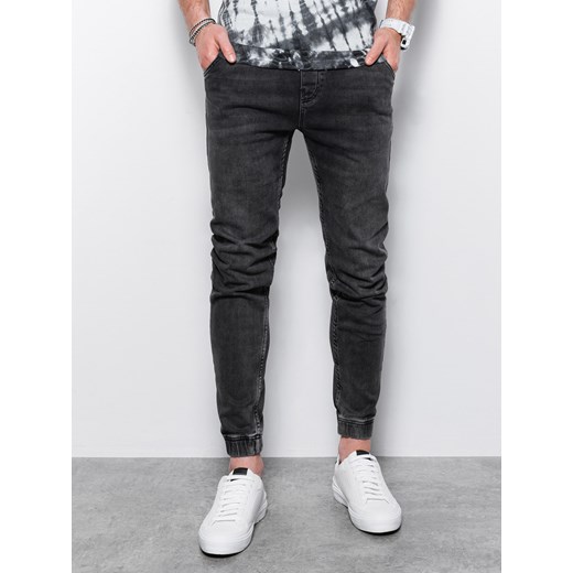 Spodnie męskie jeansowe joggery - czarne P907 ze sklepu ombre w kategorii Jeansy męskie - zdjęcie 159246236