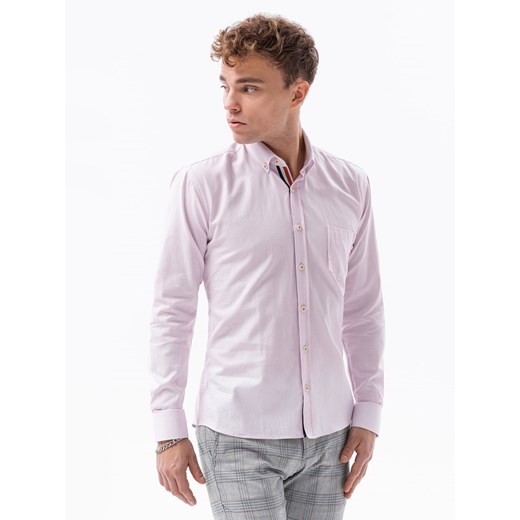 Koszula męska z długim rękawem SLIM FIT - różowa V13 K643 L ombre