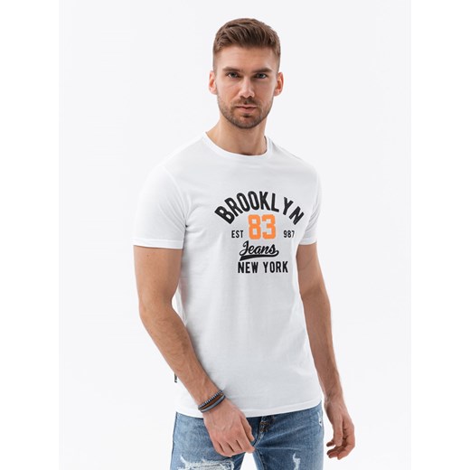 T-shirt męski bawełniany z nadrukiem - biały V3 OM-TSPT-0126 ze sklepu ombre w kategorii T-shirty męskie - zdjęcie 159246366