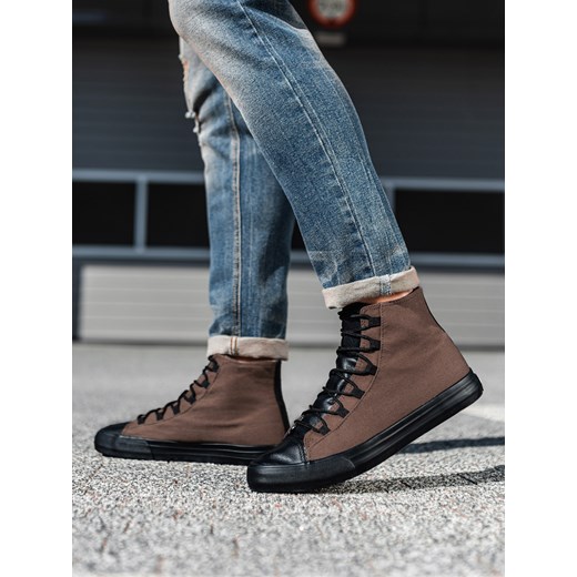 Buty męskie trampki z łączonych materiałów - brązowe V6 OM-FOTH-0143 ze sklepu ombre w kategorii Trampki męskie - zdjęcie 159246429