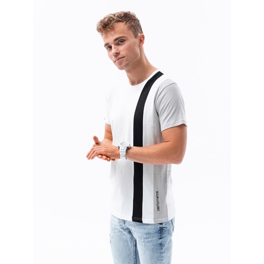 T-shirt męski bawełniany - biały V2 S1630 L promocyjna cena ombre