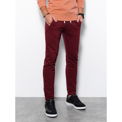 Spodnie męskie dresowe bez ściągacza na nogawce - burgundowe V2 P946 ze sklepu ombre w kategorii Spodnie męskie - zdjęcie 159246629