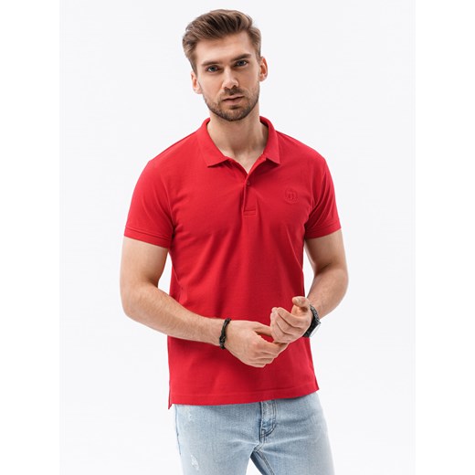 Koszulka męska polo z dzianiny pique - czerwony V22 S1374 ze sklepu ombre w kategorii T-shirty męskie - zdjęcie 159246657