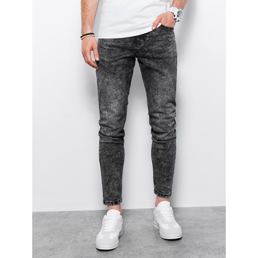 Spodnie męskie jeansowe z marmurkowym efektem SLIM FIT - czarne V1 P1022 L ombre
