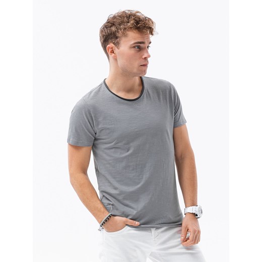 T-shirt męski bawełniany - szary V1 S1385 ze sklepu ombre w kategorii T-shirty męskie - zdjęcie 159246946