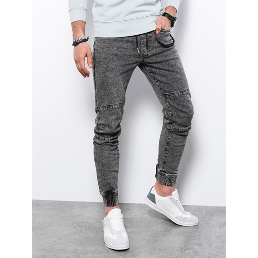 Spodnie męskie jeansowe joggery - czarne V2 P1056 ze sklepu ombre w kategorii Jeansy męskie - zdjęcie 159247065
