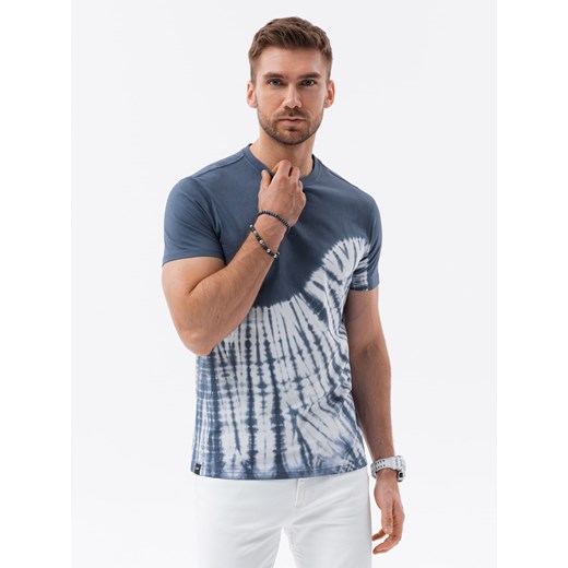 T-shirt męski bawełniany TIE DYE - ciemnoniebieski V4 S1617 ze sklepu ombre w kategorii T-shirty męskie - zdjęcie 159247186