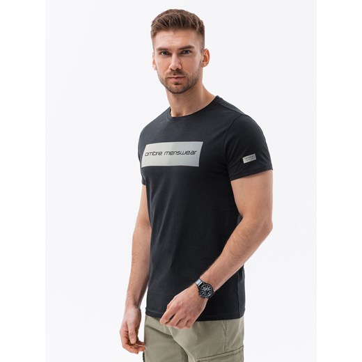 T-shirt męski bawełniany z nadrukiem - czarny V1 S1751 ze sklepu ombre w kategorii T-shirty męskie - zdjęcie 159247408