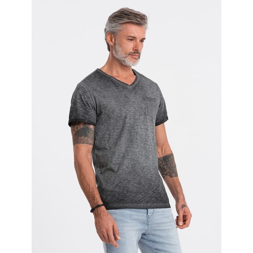 T-shirt męski z kieszonką - grafitowy melanż  V6 S1388 ze sklepu ombre w kategorii T-shirty męskie - zdjęcie 159248109