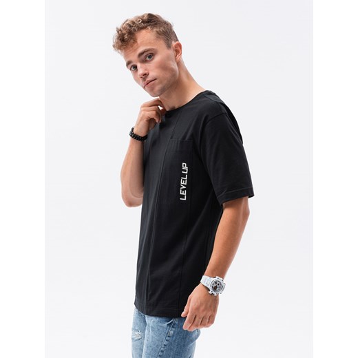T-shirt męski bawełniany OVERSIZE - czarny V2 S1628 ze sklepu ombre w kategorii T-shirty męskie - zdjęcie 159248216