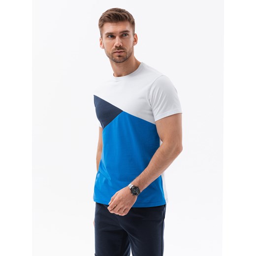 Trójkolorowy t-shirt męski - niebieski V4 S1640 S wyprzedaż ombre