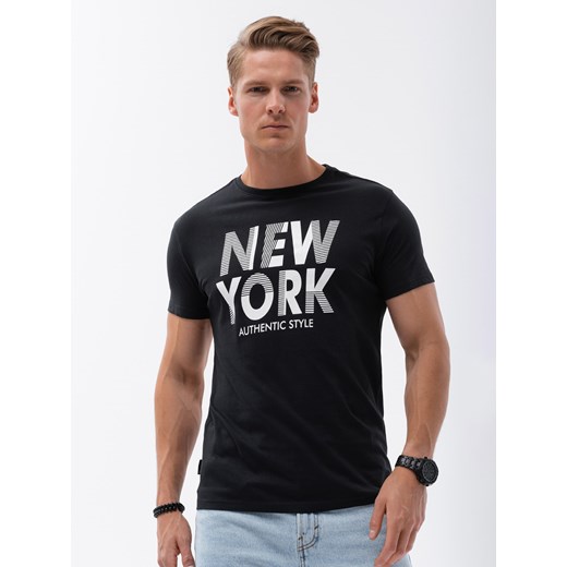 T-shirt męski bawełniany z nadrukiem - czarny V3 OM-TSPT-0124 ze sklepu ombre w kategorii T-shirty męskie - zdjęcie 159248577