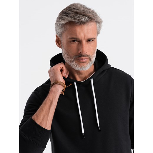 Bluza męska z kapturem BASIC - czarna V2 B979 ze sklepu ombre w kategorii Bluzy męskie - zdjęcie 159248675
