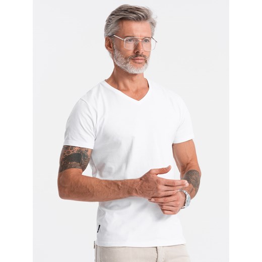 T-shirt męski V-NECK z elastanem - biały V1 S1183 XXL okazyjna cena ombre