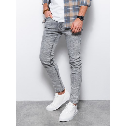 Spodnie męskie jeansowe SKINNY FIT - szare V1 P1062 ze sklepu ombre w kategorii Jeansy męskie - zdjęcie 159249157