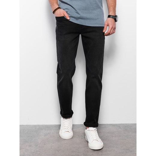 Spodnie męskie jeansowe z przetarciami REGULAR FIT - czarne V2 OM-PADP-0102 ze sklepu ombre w kategorii Jeansy męskie - zdjęcie 159249469