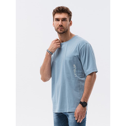 T-shirt męski bawełniany OVERSIZE - niebieski V4 S1628 ze sklepu ombre w kategorii T-shirty męskie - zdjęcie 159249608