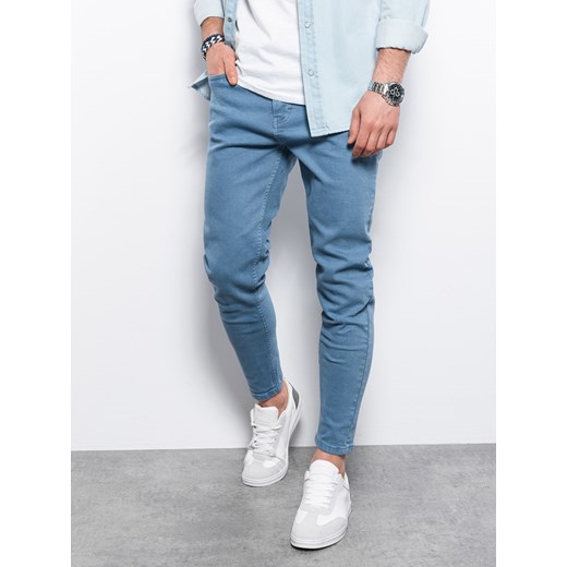 Spodnie męskie jeansowe bez przetarć SLIM FIT - niebieskie V3 OM-PADP-0148 ze sklepu ombre w kategorii Jeansy męskie - zdjęcie 159249928