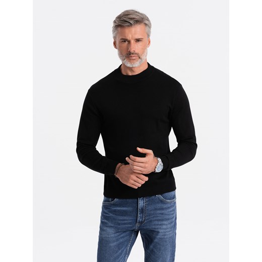 Sweter męski z półgolfem o gładkiej strukturze - czarny V1 E178 L ombre