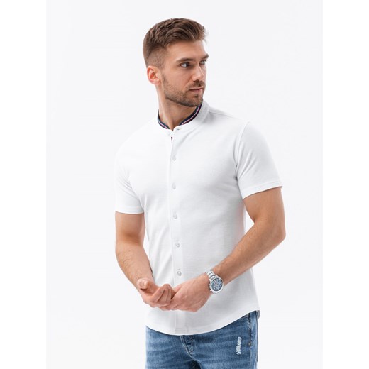 Koszula męska dzianinowa z krótkim rękawem - biała V1  K543 M promocja ombre