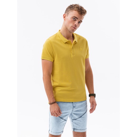 Koszulka męska polo z dzianiny pique - żółty S1374 ze sklepu ombre w kategorii T-shirty męskie - zdjęcie 159250595