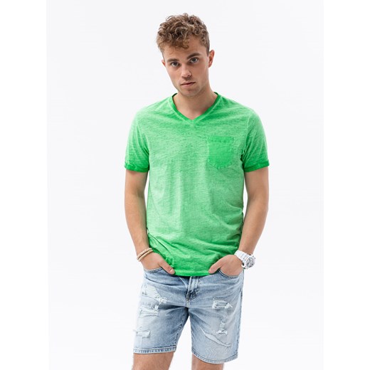 T-shirt męski z kieszonką - zielony melanż V2 S1388 ze sklepu ombre w kategorii T-shirty męskie - zdjęcie 159250895