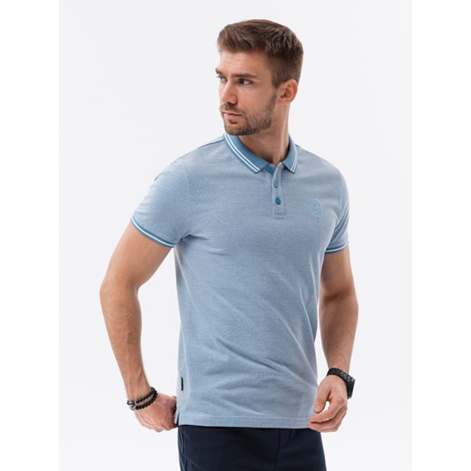 Melanżowa koszulka męska polo z kontrastowym kołnierzykiem -  błękitna V3 S1618 ze sklepu ombre w kategorii T-shirty męskie - zdjęcie 159250939