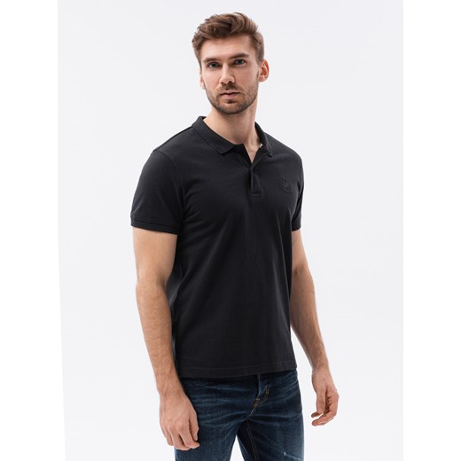 Koszulka męska polo z dzianiny pique - czarna V1 S1374 ze sklepu ombre w kategorii T-shirty męskie - zdjęcie 159251417
