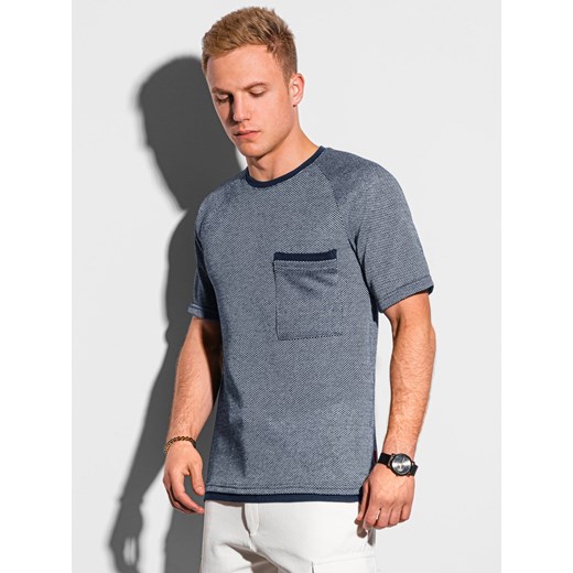 T-shirt męski bez nadruku - granatowy S1460 ze sklepu ombre w kategorii T-shirty męskie - zdjęcie 159251848