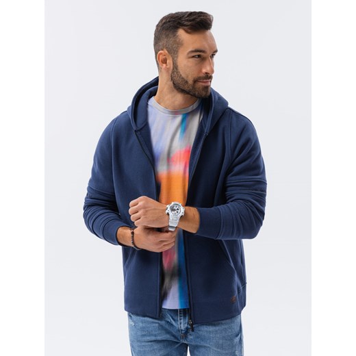 Bluza męska rozpinana hoodie z nadrukami - granatowa V3 B1423 ze sklepu ombre w kategorii Bluzy męskie - zdjęcie 159252065