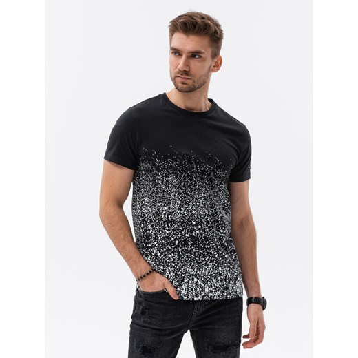 T-shirt męski z ciekawym nadrukiem - czarny V2 S1625 XL okazja ombre
