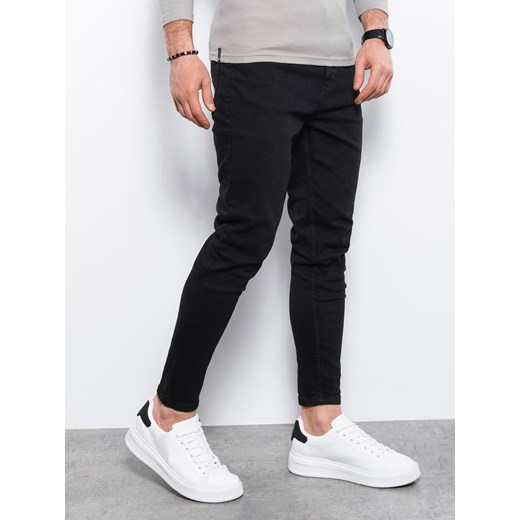 Męskie spodnie jeansowe bez przetarć SLIM FIIT - czarne V11 OM-PADP-0148 ze sklepu ombre w kategorii Jeansy męskie - zdjęcie 159252577