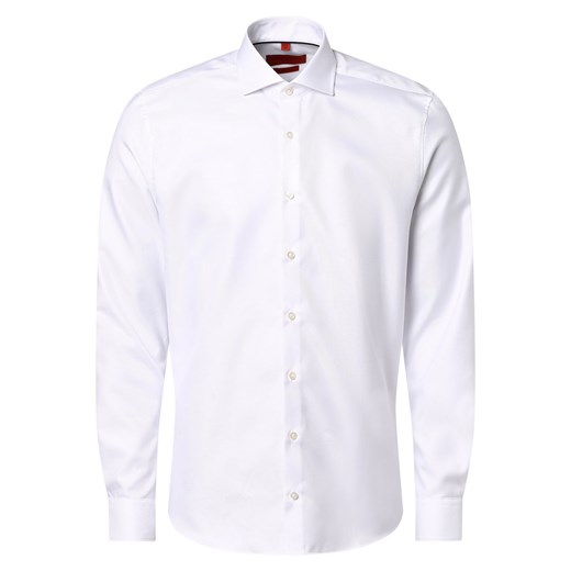 Finshley & Harding Koszula męska Mężczyźni Slim Fit Bawełna biały wypukły wzór tkaniny ze sklepu vangraaf w kategorii Koszule męskie - zdjęcie 159257826
