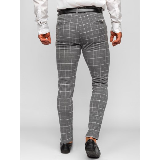 Antracytowe spodnie materiałowe chinosy w kratę męskie Denley 0032 31/M Denley