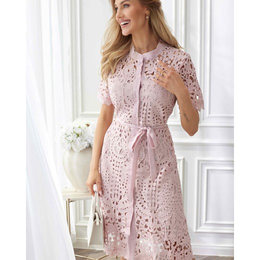 Sukienka ażurowa z krótkim rękawem różowa Princess Butik Lalala S/M butiklalala