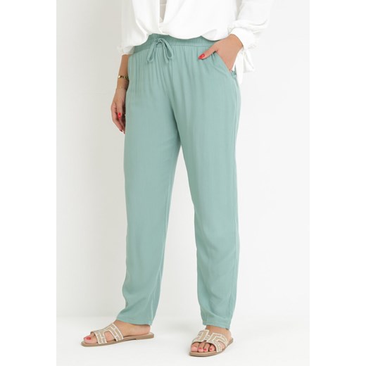 Miętowe Materiałowe Spodnie z Gumką w Talii Airiana ze sklepu Born2be Odzież w kategorii Spodnie damskie - zdjęcie 159265558