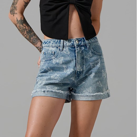 Sinsay - Szorty jeansowe ze wzorem - Niebieski Sinsay 36 Sinsay