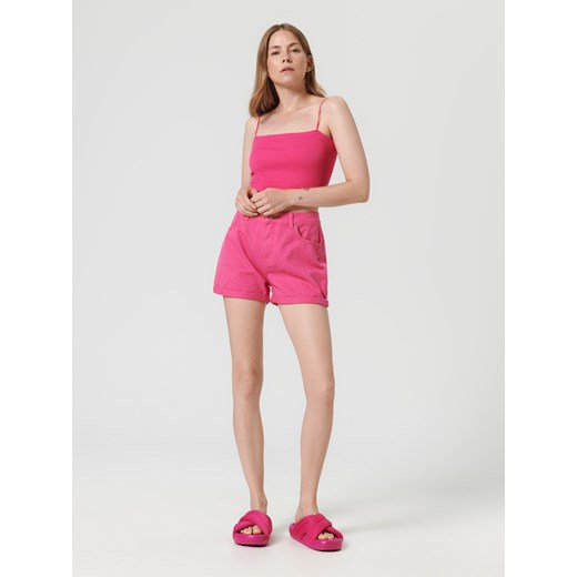 Sinsay - Szorty jeansowe mom - Różowy Sinsay 42 Sinsay
