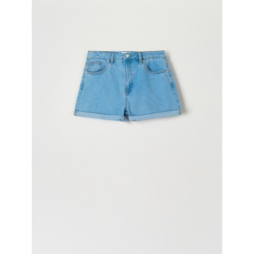 Sinsay - Szorty jeansowe mom high waist - Niebieski Sinsay 34 Sinsay