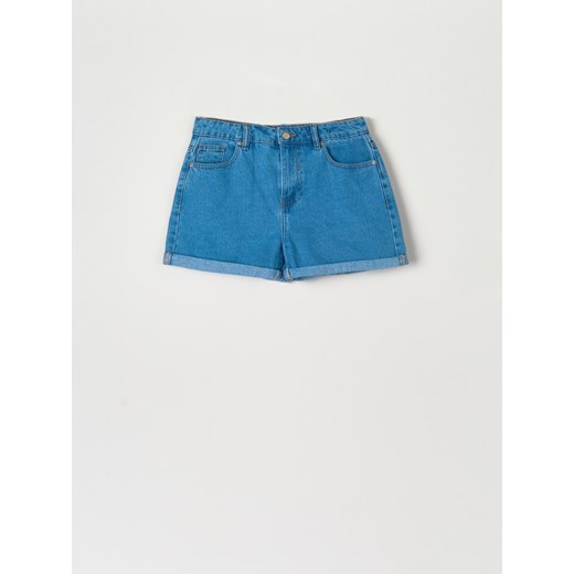 Sinsay - Szorty jeansowe mom high waist - Niebieski Sinsay 40 Sinsay