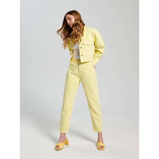Sinsay - Jeansy mom high waist - Żółty Sinsay 34 Sinsay