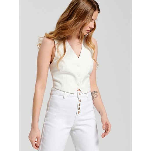 Sinsay - Jeansy cropped high waist - Kremowy Sinsay 40 Sinsay