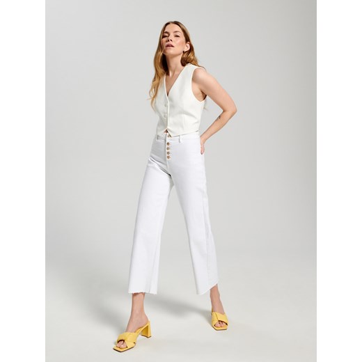 Sinsay - Jeansy cropped high waist - Kremowy Sinsay 32 Sinsay