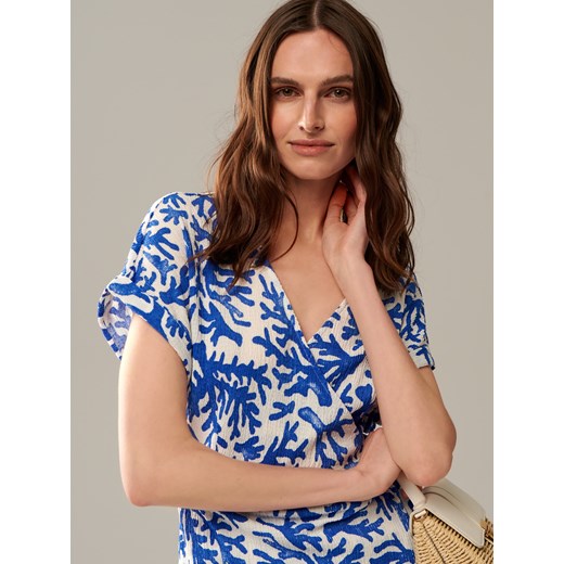 Sinsay sukienka kopertowa mini z dekoltem w serek z krótkim rękawem 