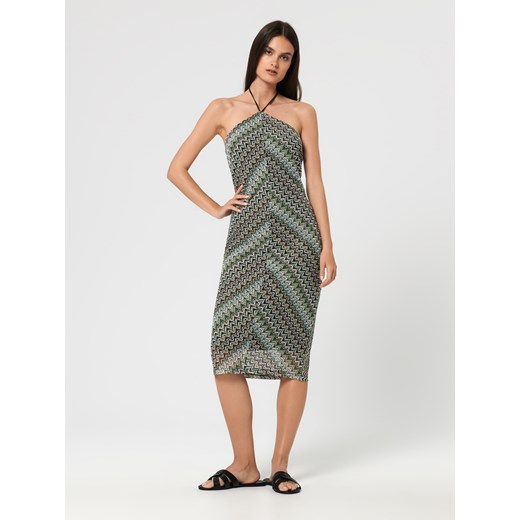 Sukienka Sinsay z okrągłym dekoltem szara dopasowana 